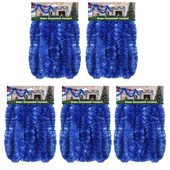 LAMPHOME 5 Pack 15ft Vibrant Blue Garland, 2.3in Wide, Fresh Indoor Outdoor Decor for Christmas, Wedding, Home & Party