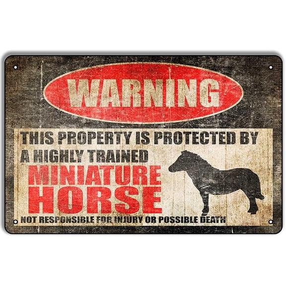 Vintage Metal Farm Warning Sign 8x12 Inch Funny Miniature Horse Decor for Barn or Stable