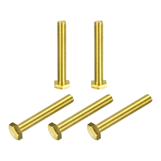 Unique Bargains Brass Hex Bolts, M10x70mm 5 Pack Fully Thread Grade 4.8 Machine Screws