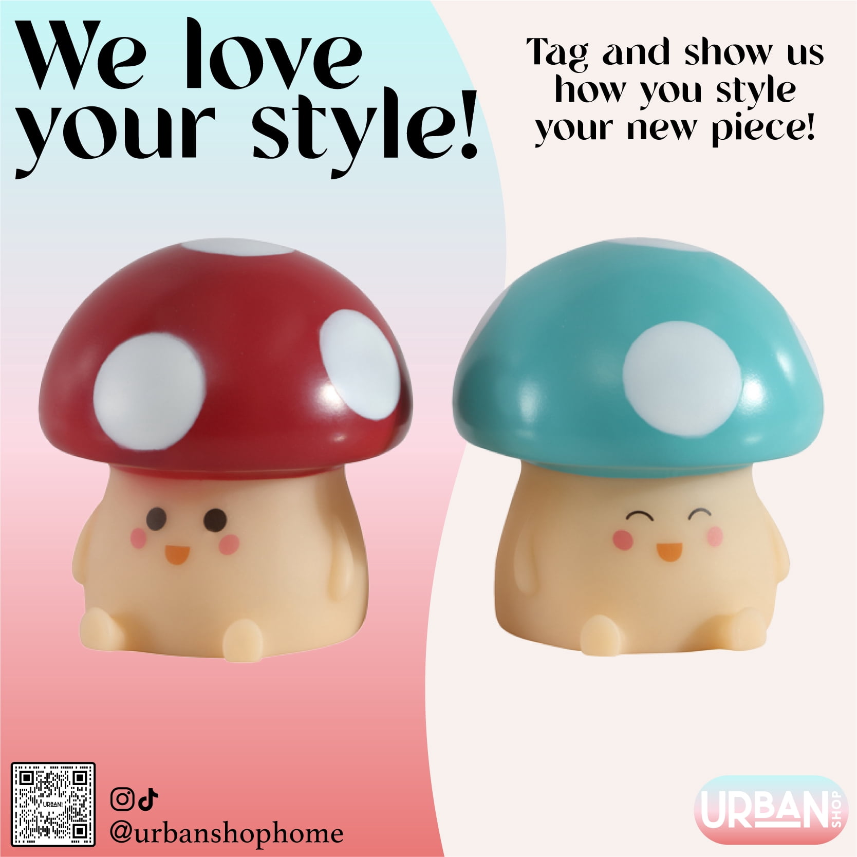 Urban Shop 4.5" 2 Pack Food Figural LED Mood Light, Red and Blue Mushroom