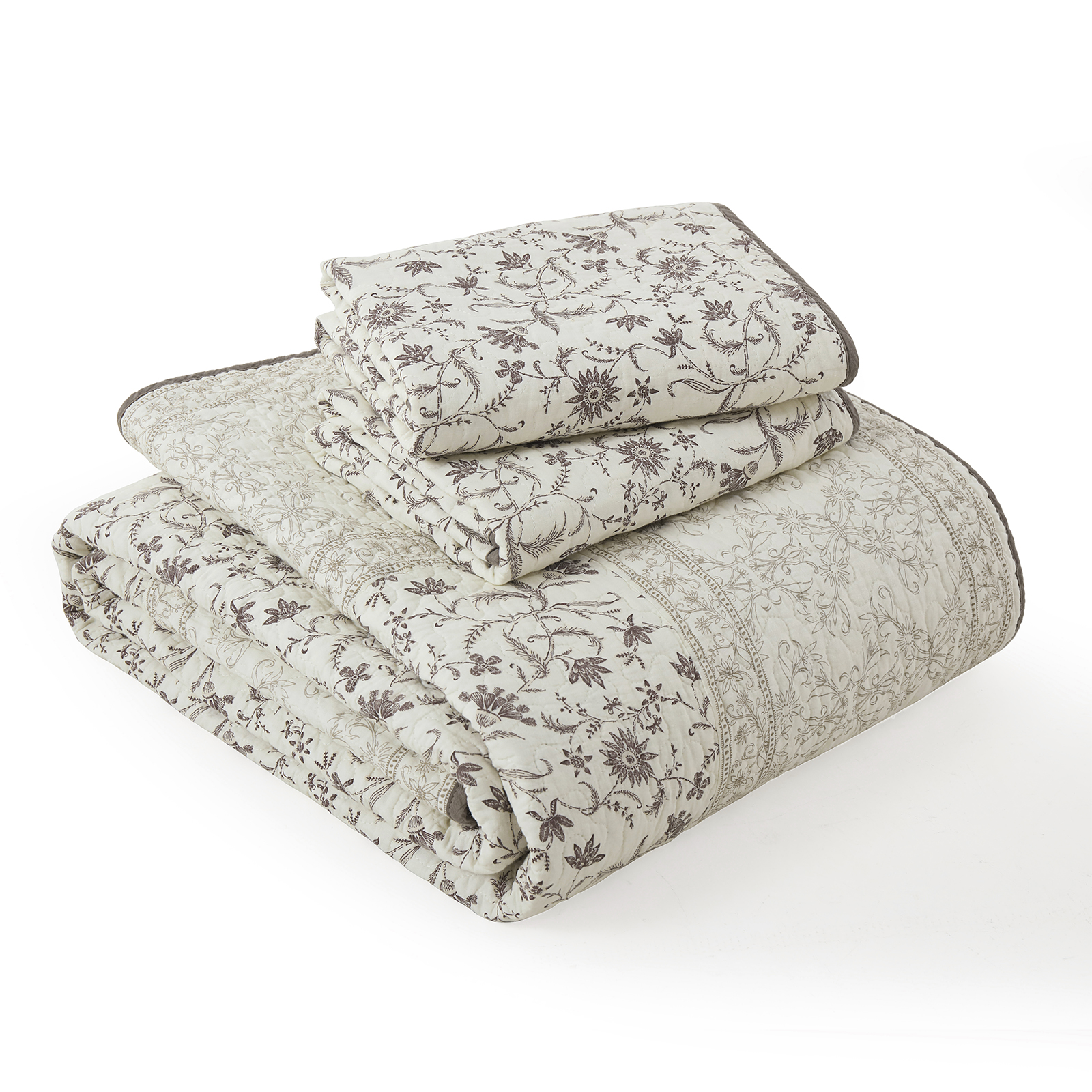 PANGUSHAN 100% Cotton Quilt King Size, King Quilt Bedding Set Quilted Bedspreads, Lightweight Reversible Floral Comforter for King Bed, All Season, Beige/Brown, 3 Pieces