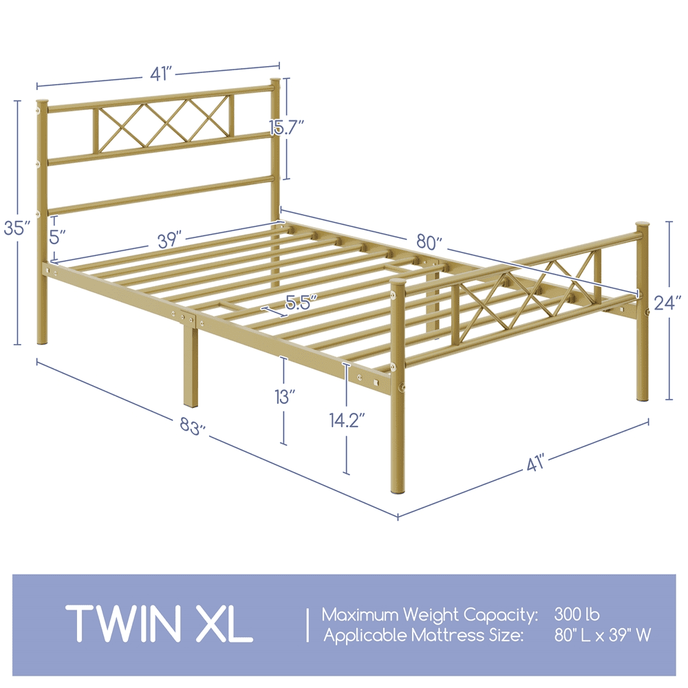 Renwick Journee x-Design Metal Platform Twin XL Bed, Antique Gold