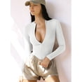thumbnail image 4 of Women Ribbed Long Sleeve Bodysuit Zip Up Crew Neck Body Suit EKCW022 White XL, 4 of 9
