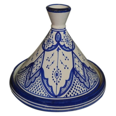 Moroccan Handmade Serving Tagine Exquisite Ceramic With colors Original 8 inches in Diameter Fes White & Blue