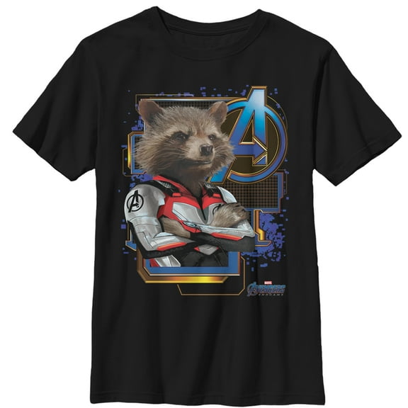 Boy's Marvel Avengers: Endgame Rocket Digital Frame Graphic Tee Black X Large