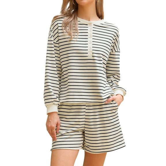 DARING DIVA Women's Striped Top Shorts Set Casual Lounge Outfit XS White