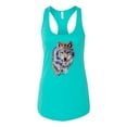 thumbnail image 2 of Wolf Oil Painting Animal Lover Ladies Racerback Tank Top, Tahiti Blue, Large, 2 of 3