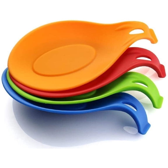 Emlimny Heat-Resistant Silicone Spoon Rest Set of 4 for Kitchen Countertop, Stove Top - Non-Slip Holder for Cooking Utensils, Spatula, Tongs, Spoons - Easy Clean, Durable, Framhouse Decor