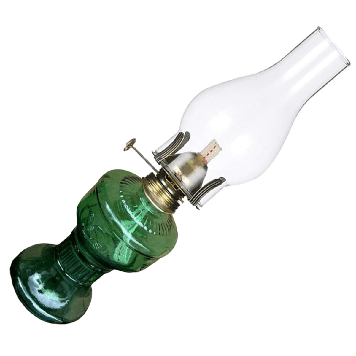 2X Rustic Oil Lamp Vintage Glass Coal Lamp Oil Lamps for Indoor Use Home Decor Lighting Oil Lantern Green