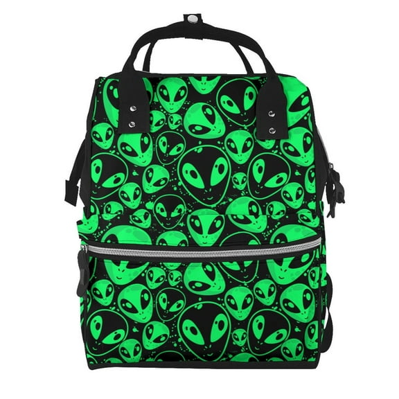 Fuzoiu Green Monster Print Diaper Bag Backpack,Baby Essentials Travel Tote,Multi function Waterproof Diaper Bag, Travel Essentials Baby Bag - Unisex