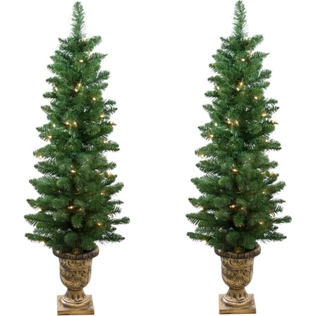 MMZP Pre-Lit Whitmire Pine Potted Artificial Christmas Trees 4' - Clear Lights - Set of 2