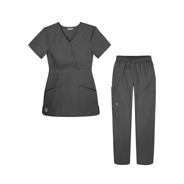 Sivvan Women's Multi Pocket Mock Wrap Scrub Set