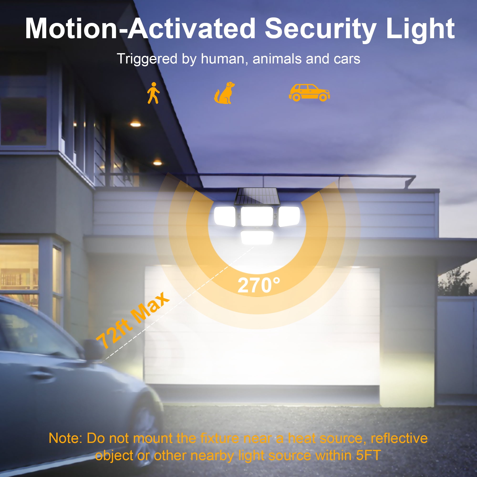 Qunler Solar Lights Outdoor, 304LED 2500LM Motion Sensor Security Lights with Remote Control, IP65 Waterproof Flood Wall Lights for Outside Garden Patio Yard Garage, 2Pack