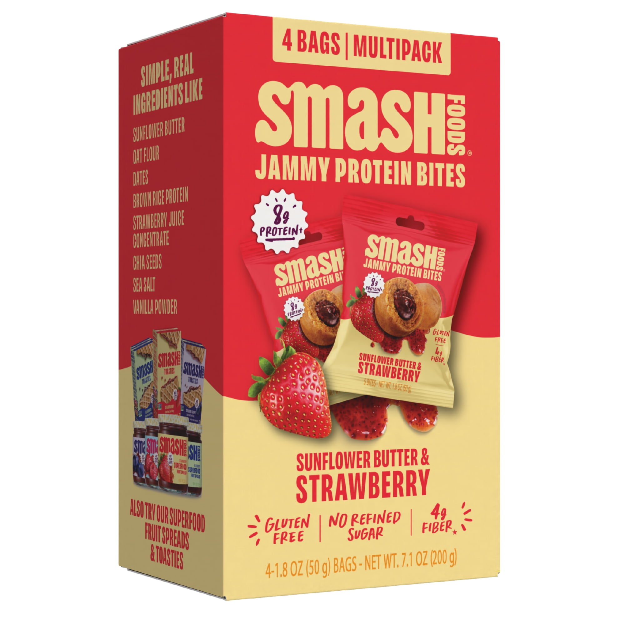Smash Foods Sunflower Butter & Strawberry Jammy Protein Bites, 8g Protein, Gluten-Free, 4 Count