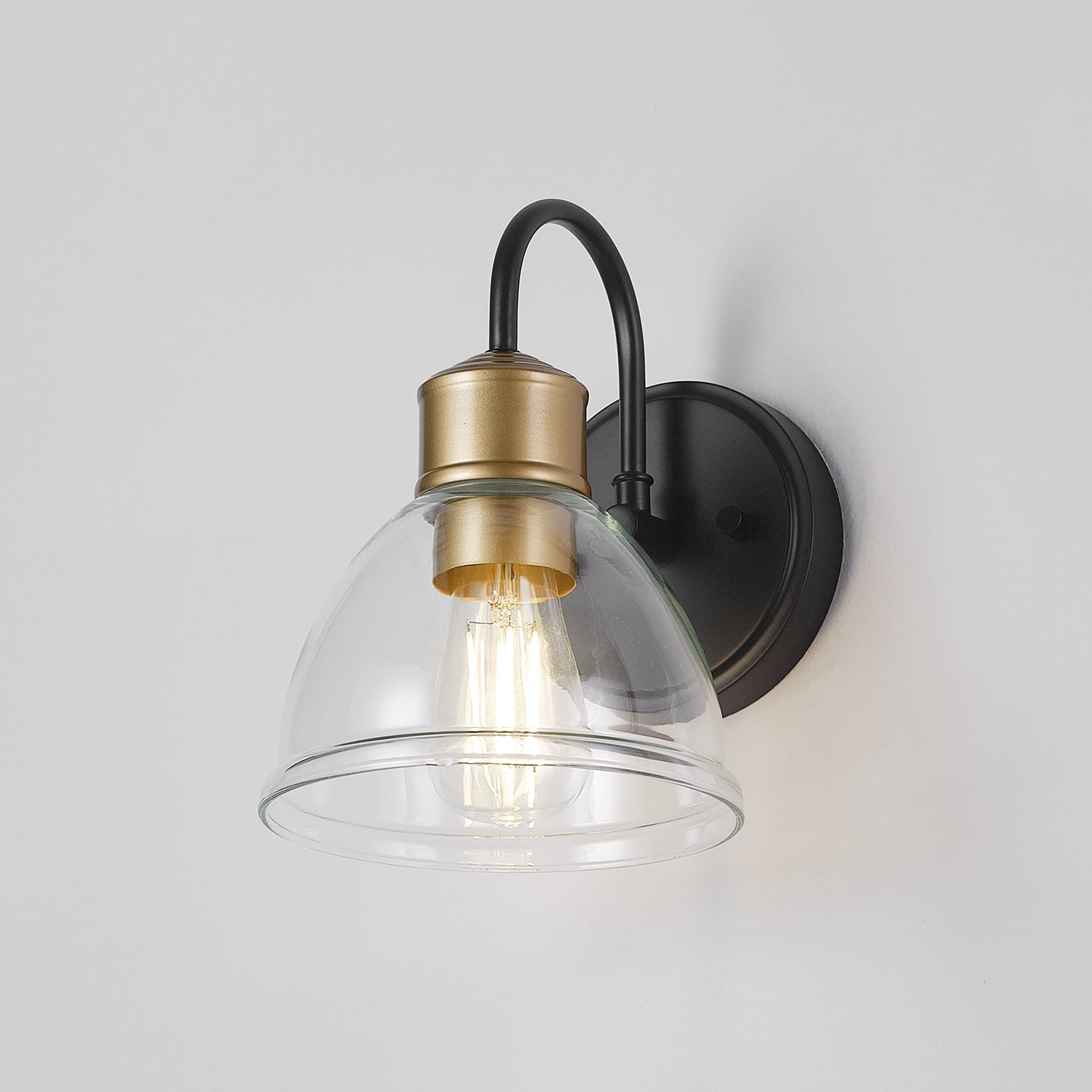 Better Homes & Gardens Indoor 1-Light Matte Black Wall Sconce, Clear Glass Shade, LED Bulb Included