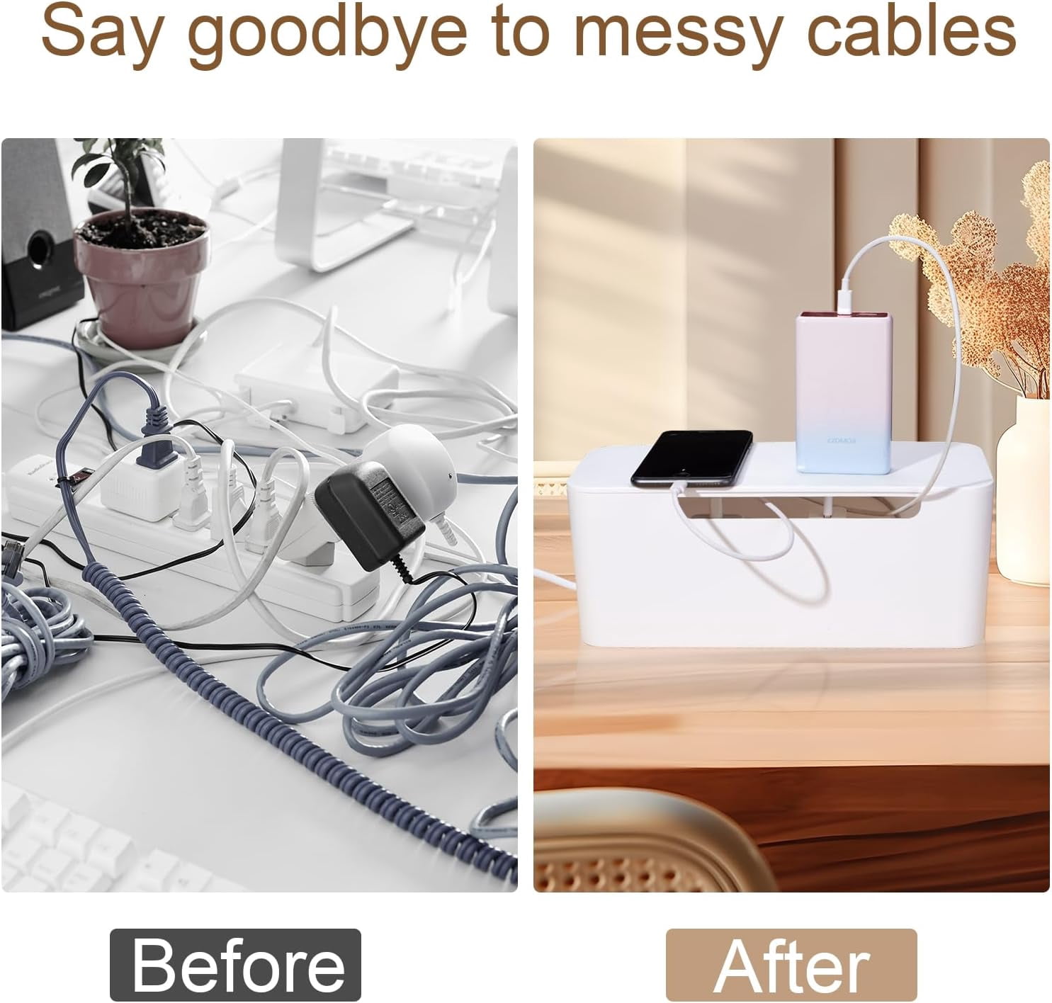 Cable Management Box, Premium Cord Organizer Box to Hide Surge Protector on Desk, Power Strip Cover for TV Computer Home Router Office (White)