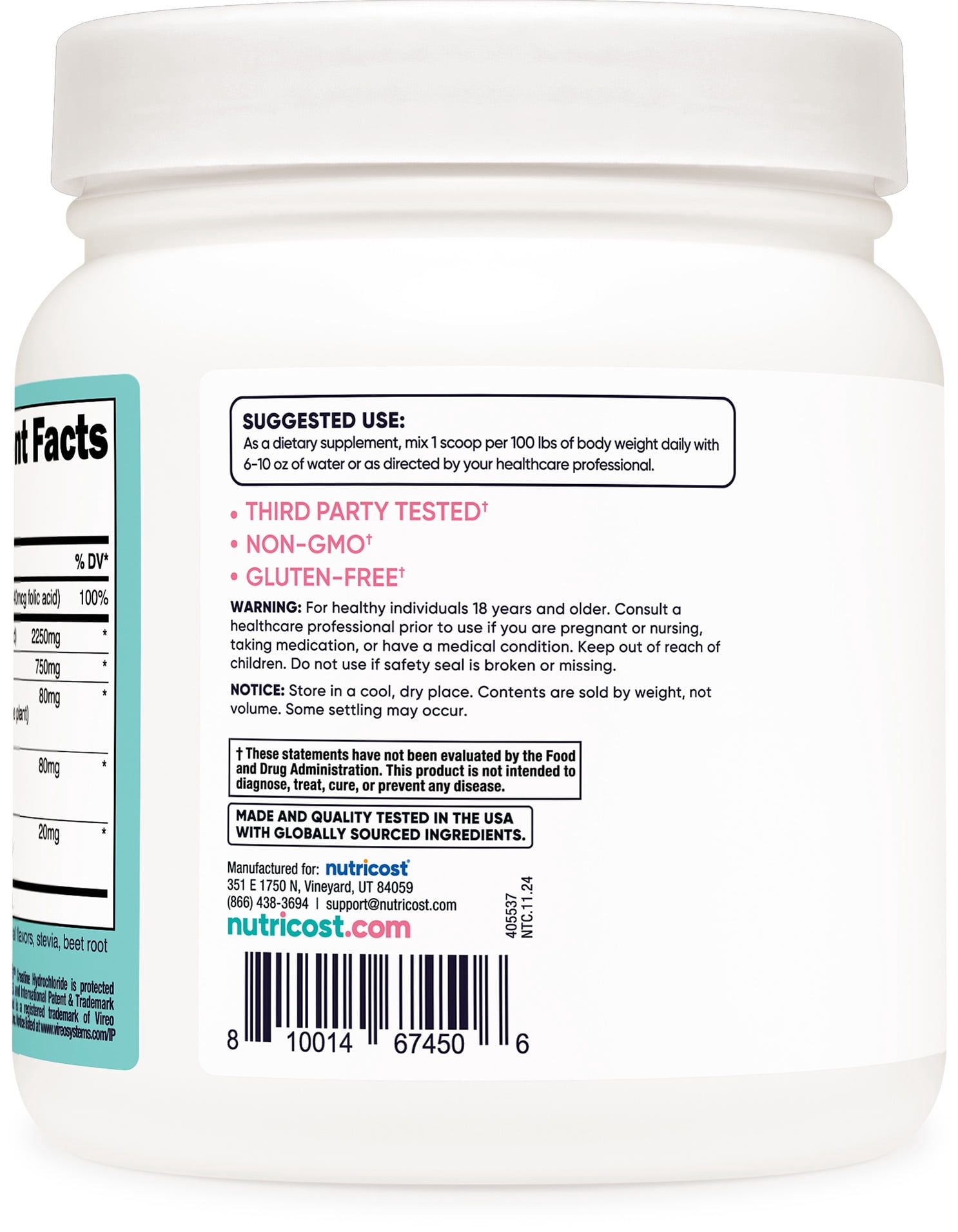 Nutricost Creatine Monohydrate Powder Supplement for Women Strawberry Lemonade, 100 Servings