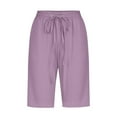 thumbnail image 3 of Hvot&aat Fashion Lounge Shorts for Women Elastic Waist Drawstring Knee Length Shorts Solid Color Pants With Pocket, 3 of 4