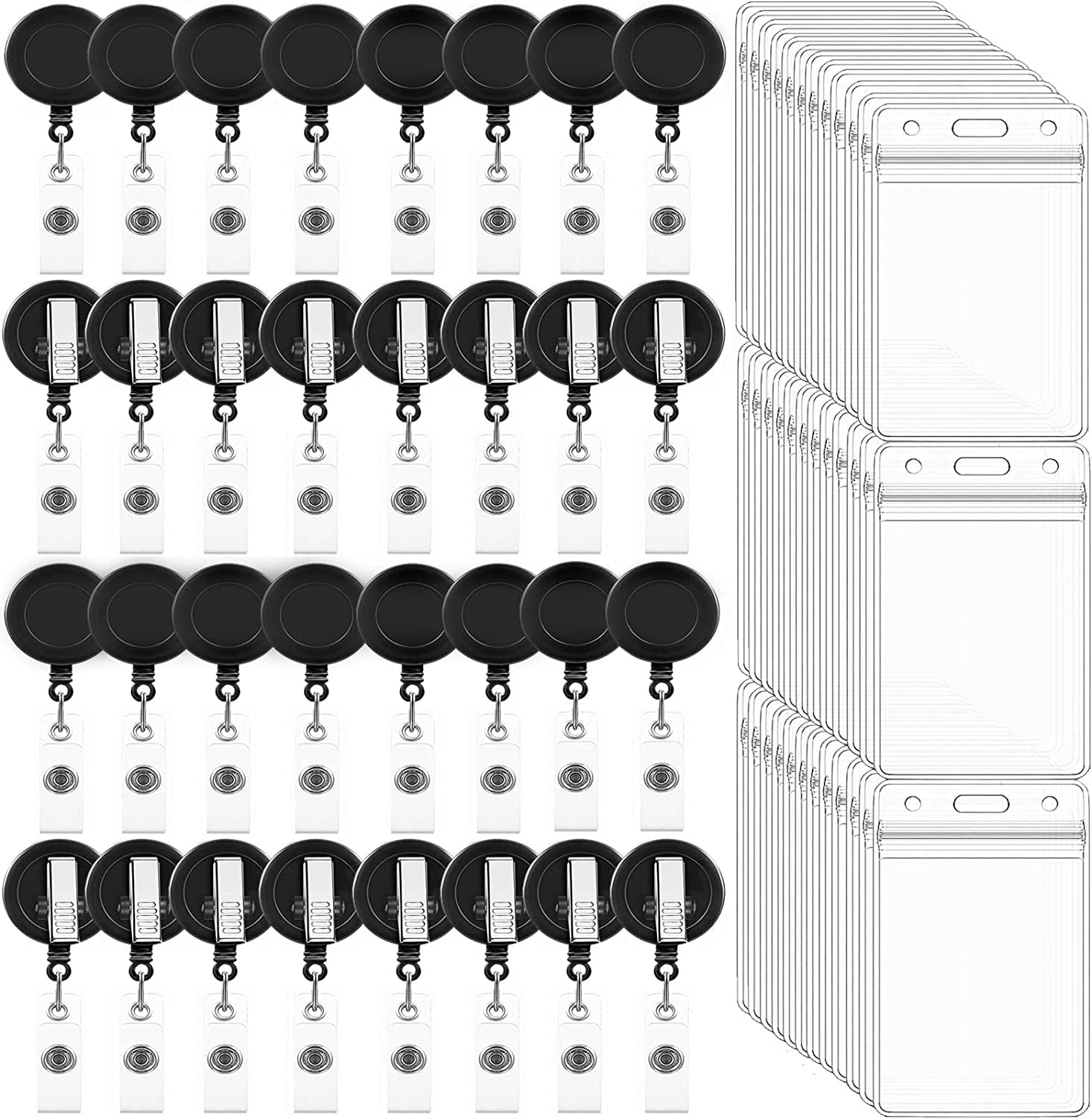 50 Pack Retractable Badge Reels with Swivel Alligator Clip and 50 Pack