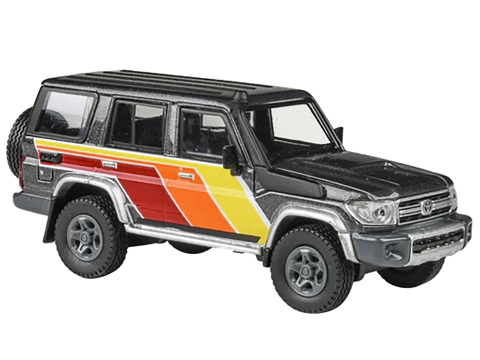 2014 Toyota Land Cruiser LC76 "TRD Livery" Gray Metallic with Stripes 1/64 Diecast Model Car by Paragon