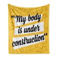 thumbnail image 1 of Fitness Soft Flannel Fleece Throw Blanket, My Body in Under Construction Hand Drawn Text Sports Healthy Living, Cozy Plush for Indoor and Outdoor Use, 50" x 60", Marigold White Black, by Ambesonne, 1 of 6