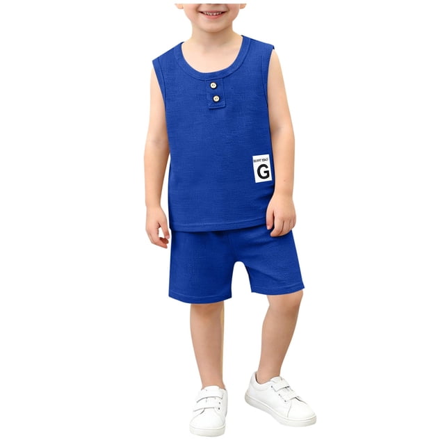 Niños sin Mangas Camisetas Estilo Hombres Y Niños de Verano de Manga Corta Conjuntos con Pantalones Cortos de Cintura Elástica, Tela de Punto Suave Transpirable para Niños Y Niñas, Camisetas de Niños