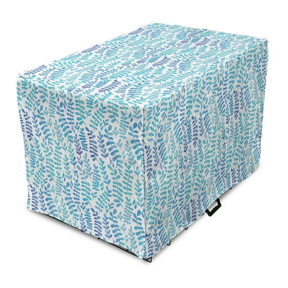 Botany Dog Crate Cover, Watercolor Nature Pattern with Leafy Branch in Aqua Color Platte, Easy to Use Pet Kennel Cover Small Dogs Puppies Kittens, 7 Sizes, Violet Blue Aqua, by Ambesonne