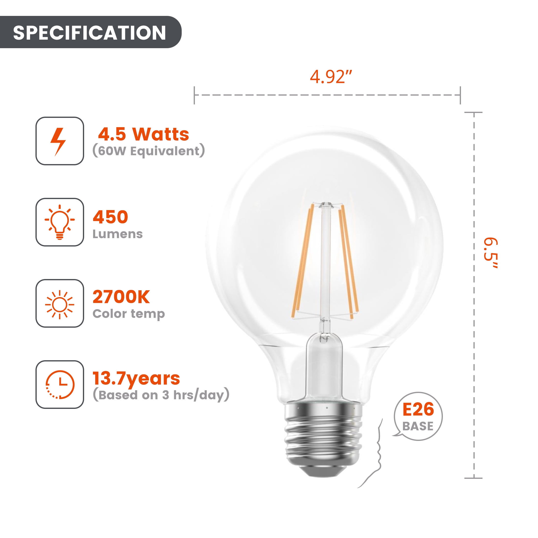 Better Homes & Gardens G40 LED Vintage Bulb, 4.5-Watt (60W Equiv), Dimmable Soft White E26 Base 1PK