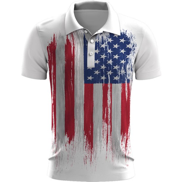 Men's American Flag Polo Shirt Patriotic Performance Golf Short Sleeve