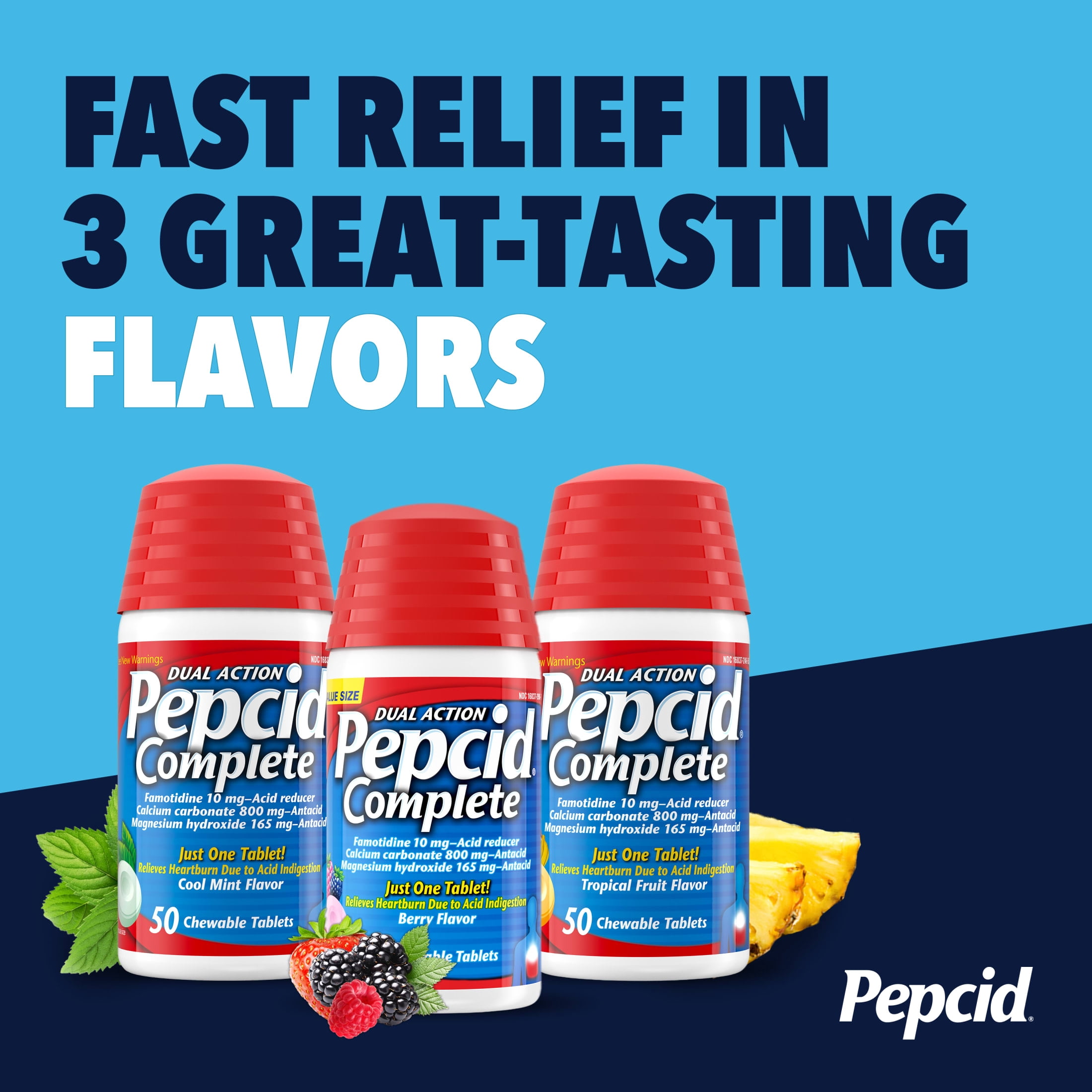 Pepcid Complete Acid Reducer + Antacid Famotidine Chews, Mint, 50 Count