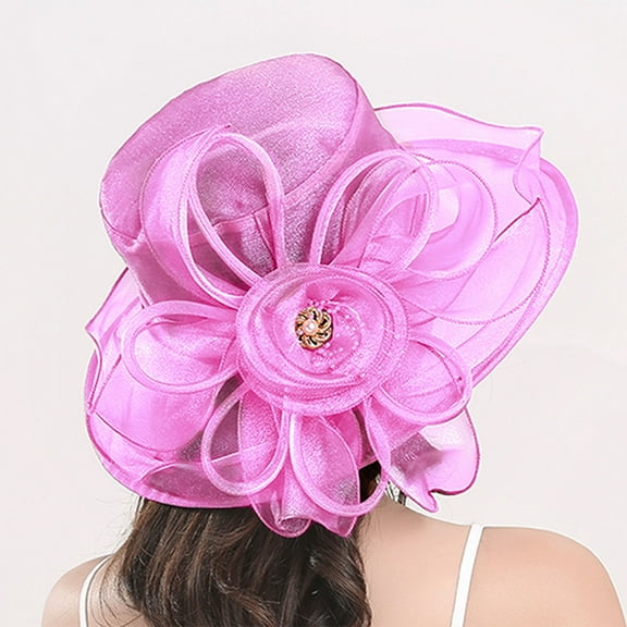 Pxiakgy Derby Hats for Women Ladies, Classy Organza Sun Hat, Church Tea Party Wedding Kentucky Fascinator Hat Women's Mesh Hat Sunshade Beach Hat Sun Block Hat Pink One Size