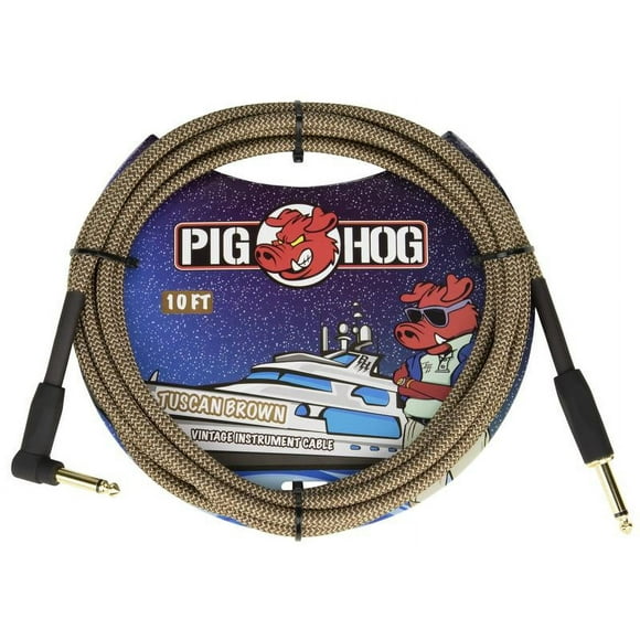 PIG HOG &quot;TUSCAN BROWN&quot; INSTRUMENT CABLE, 10FT RIGHT ANGLE