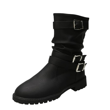 

Fesfesfes Faux-Leather Boots for Women Winter Boots For Women Shoes Low-Heel Comfortable Outdoor Non-Slip Outdoor Mid-Calf Boots 7.5(40)