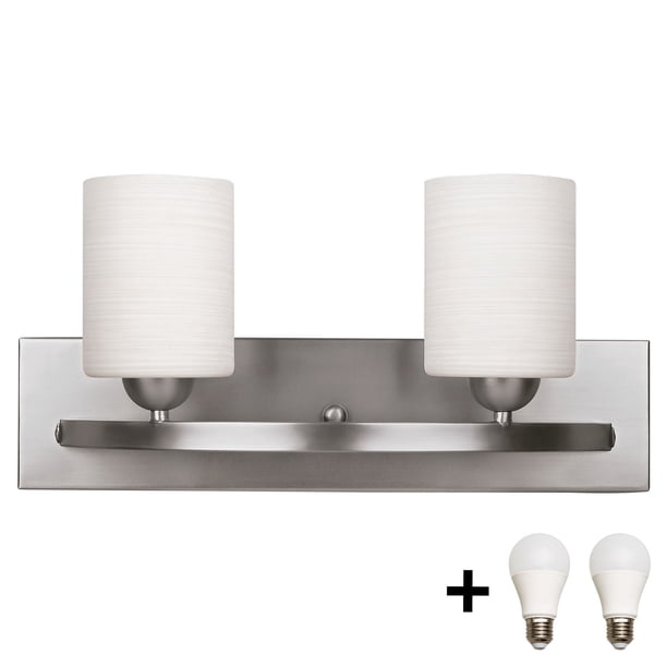 Bennington Lakeland 2 Bulb Bath Vanity Light Bar Fixture Brushed Nickel Bulbs Walmart Com Walmart Com
