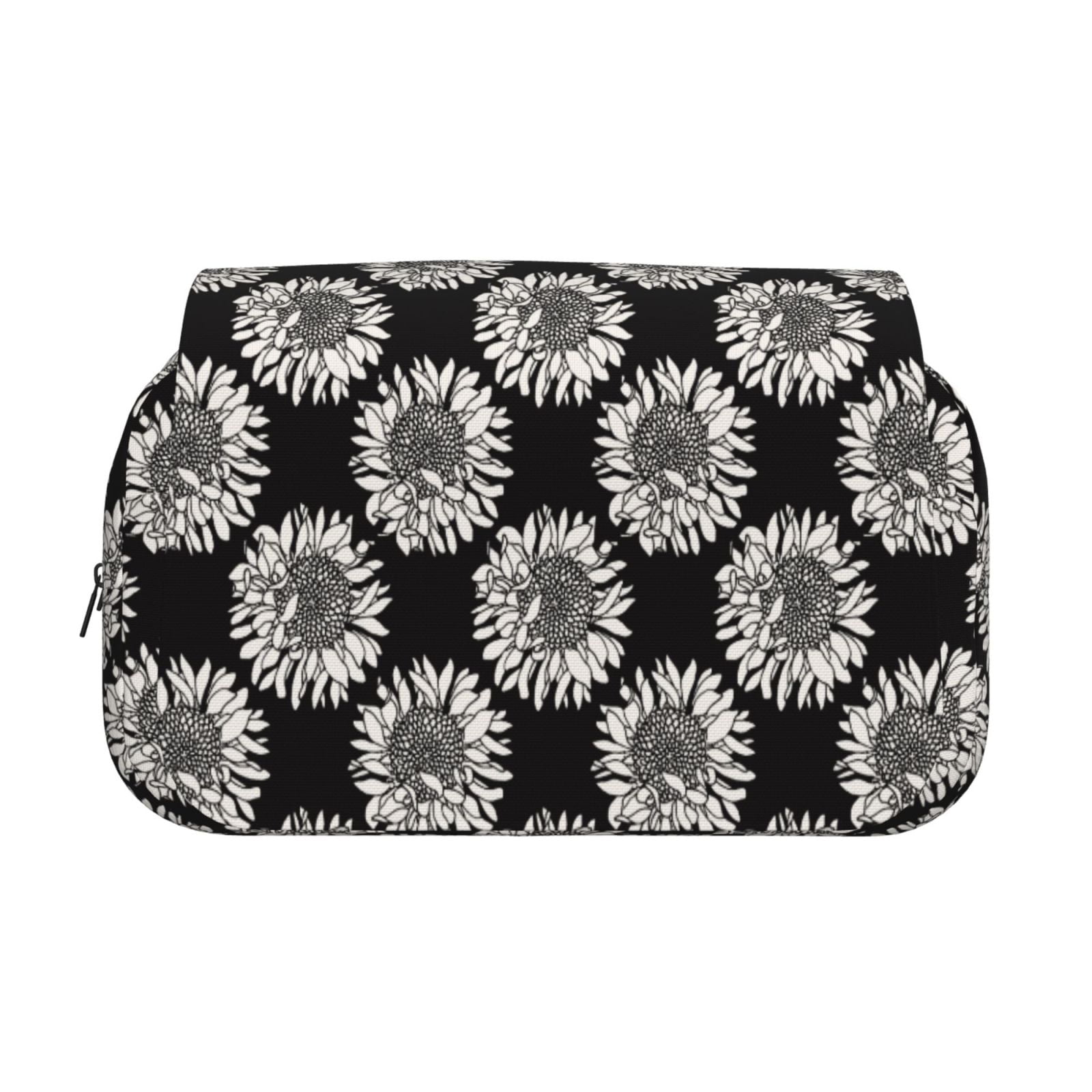 Rateoe White Sunflowers Pattern Double Clamshell Pen Case, Storage Organizer with Two Zipper Compartments– Holds Up to 50 Pencils & Pens