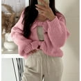 thumbnail image 4 of VISALY Cropped Cardigan Open Front Cardigan Women Bow Tie Cardigan Sweaters Crew Neck Long Sleeve Ribbed Knit Tie Front Crochet Knit Jumper Top Outwear Coat Chunky Knit Cardigan Crochet Cardigan Red L, 4 of 7