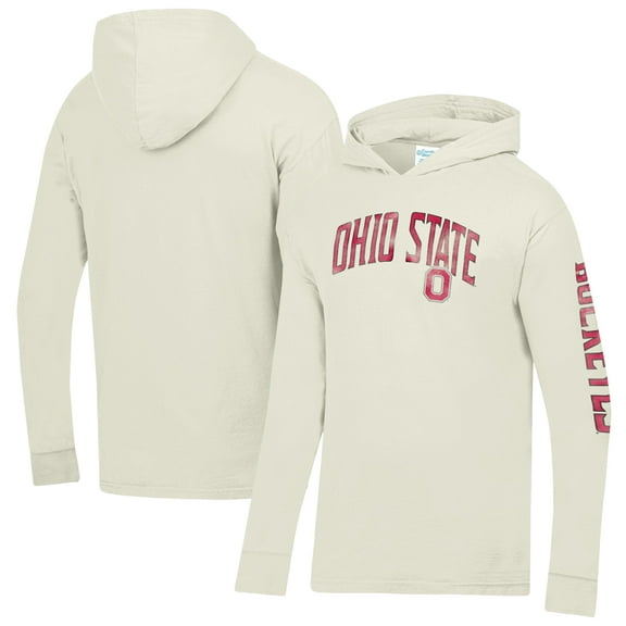 Men's ComfortWash  Cream Ohio State Buckeyes Long Sleeve Hooded T-Shirt