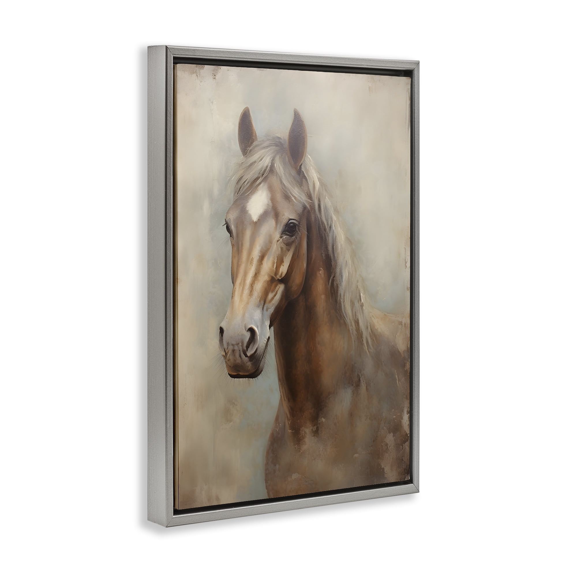 Stupell Industries Brown Horse Visage Animals & Insects Painting Gray Floater Framed Canvas Art Print Wall Art, 17 x 25