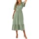 thumbnail image 4 of Lucakuins Mujeres Vestido Largo Maxi Moda Verano Casual Punto Suizo Con Cuello En V Volantes Manga Corta Vestido Dulce Vestido Lucakuins  moda, 4 of 9