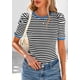 thumbnail image 3 of Camiseta PRETTYGARDEN para mujer, color bloque de colores, a rayas, color negro, 3 of 9