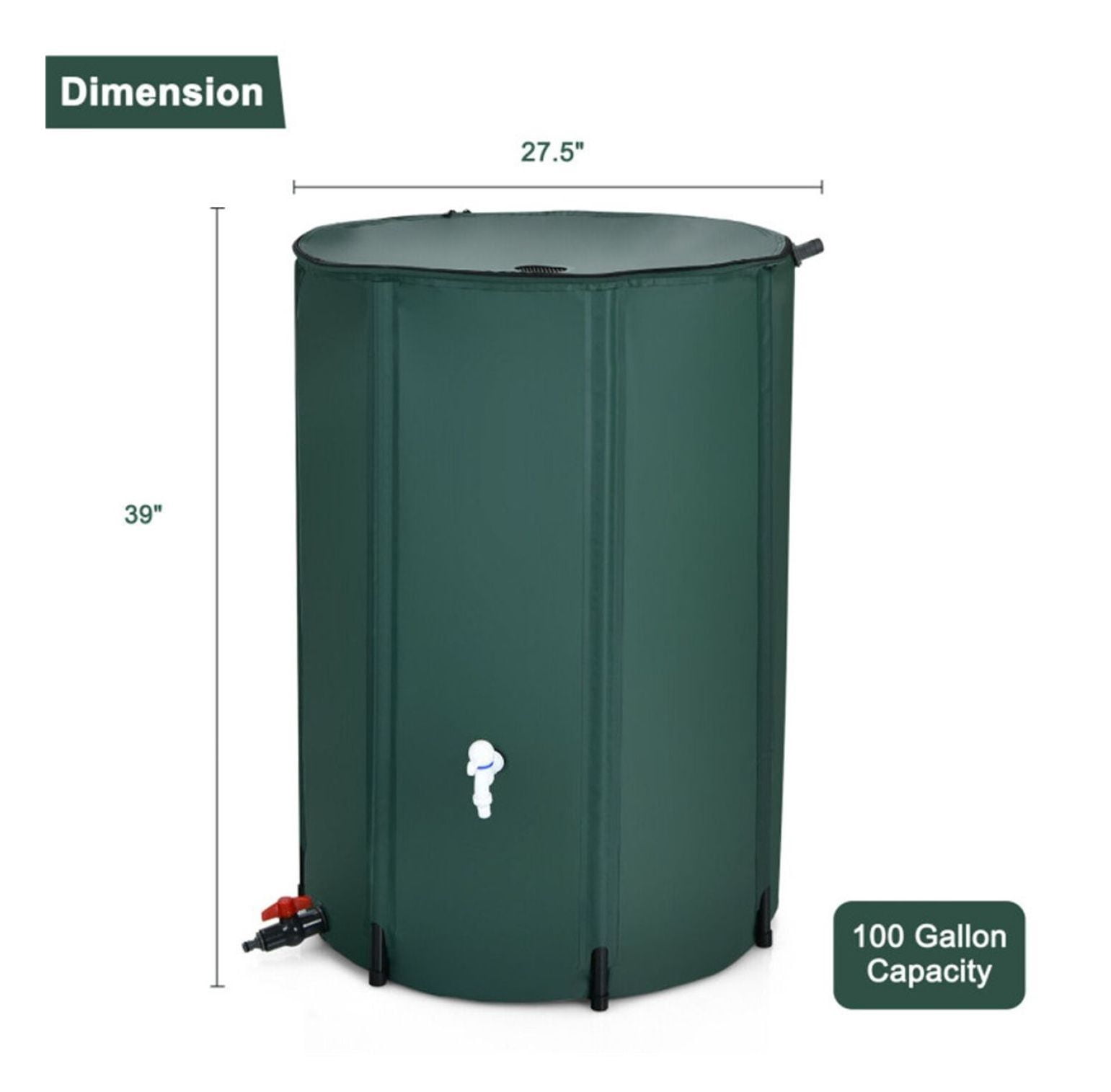100 Gallon Rain Barrel, Portable Water Collector with Mesh Screen