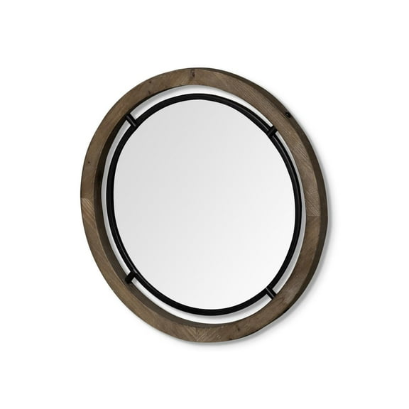Mercana Josi 24" Brown Wood & Black Metal Frame Mirror