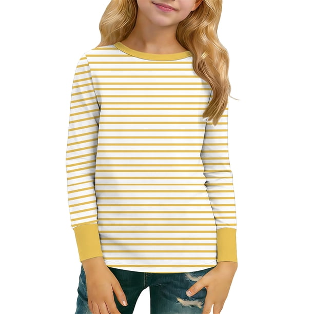 Blusas y camisas de manga larga con cuello redondo para niños y niñas, moda, lindas, con estampado de rayas, transpirables, suaves, de manga larga, para niña