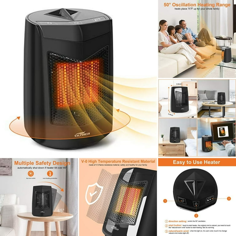 Electric Heaters Healthiest Space Heater Vacpower 800W Ceramic