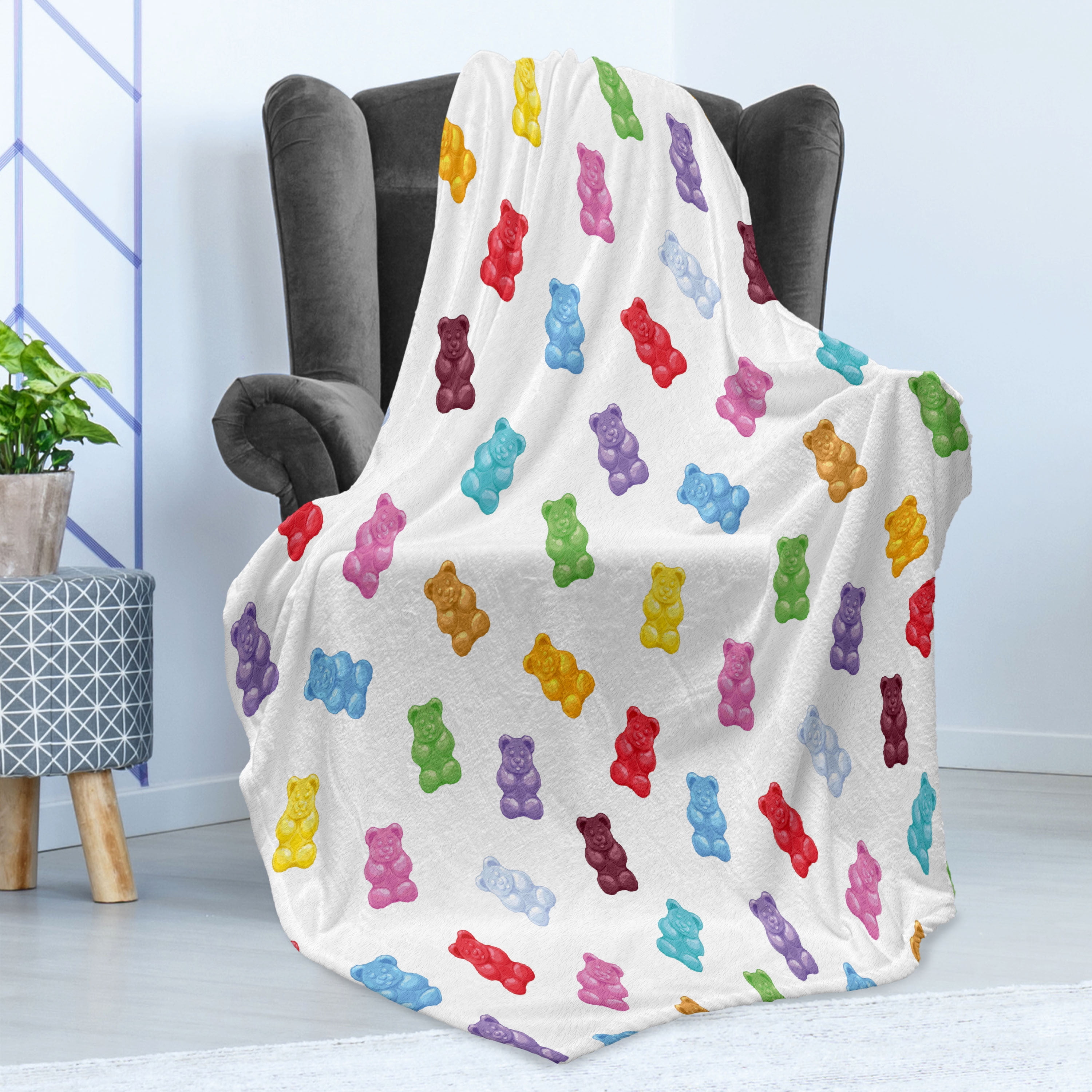 Dessert Soft Flannel Fleece Throw Blanket Vibrant Colored Gummy Bears Candies Delicious Jelly Sugary Snack Chewy Taste Cozy Plush for Indoor and