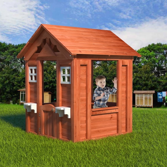 Playhouse with 2 windows and flowerpot holder,42"Lx46"Wx55"H,Golden
