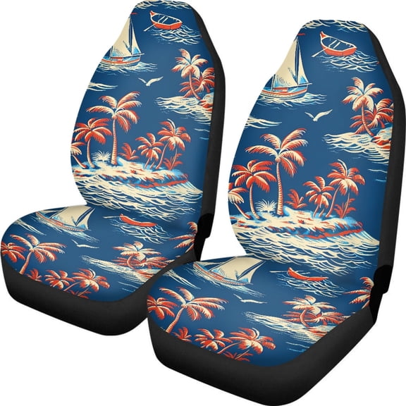 Eheartsgir Hawaii Palm Sailboat Car Accessories for Men Front Car Seat Covers 2 Pack Auto Seat Protector Universal Fit Most Truck Suv Van