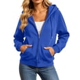 thumbnail image 5 of Women's Lightweight Hoodies Full Zip Up Oversized Sweatshirts with Pockets Long Sleeve Thin Casual Hooded Jackets Solid Drawstring Sweatshirt, 5 of 6
