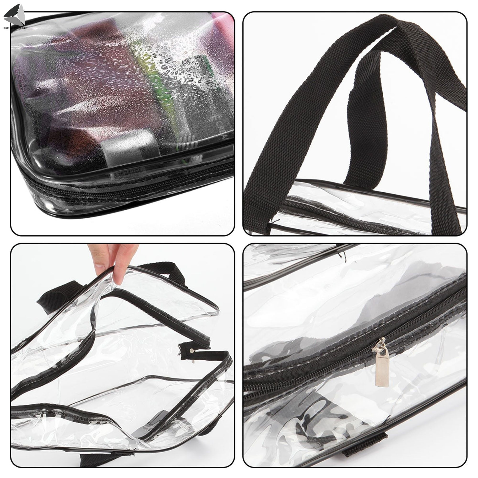 PULLIMORE 2 Packs Clear Makeup Bags PVC Cosmetic Organizer Pouch Portable Travel Toiletry Bag Plastic Airport Airline Handbags