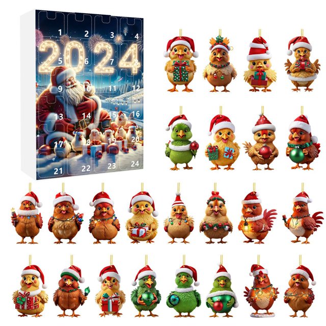 Caja ciega de cuenta regresiva de llegada de pollo de Navidad, mini colgante acrílico de pollo para bebé, conjunto de caja ciega de Navidad